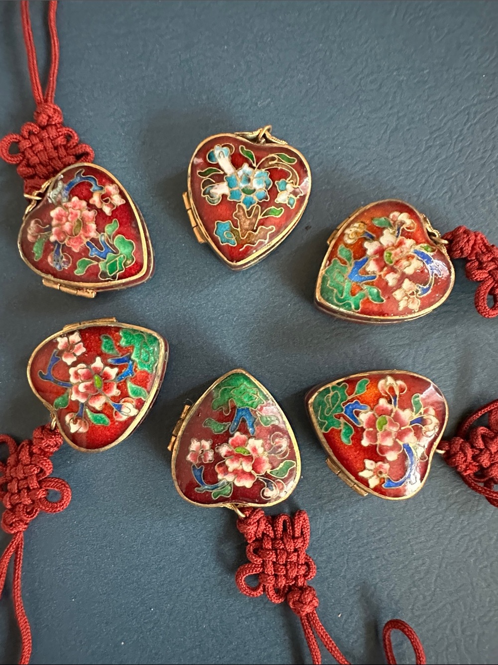 Vintage Cloisonné Locket Pendant Necklace Bunde